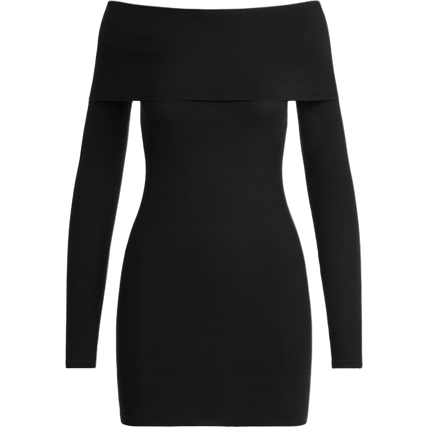 SKIMS SS25 SOFT LOUNGE OFF THE SHOULDER MINI DRESS ONYX