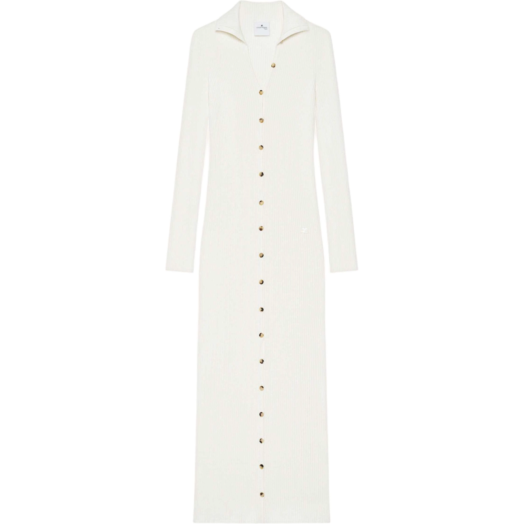 COURREGES SS25 LIGHT RIB CARDIGAN LONG DRESS V Heritage White