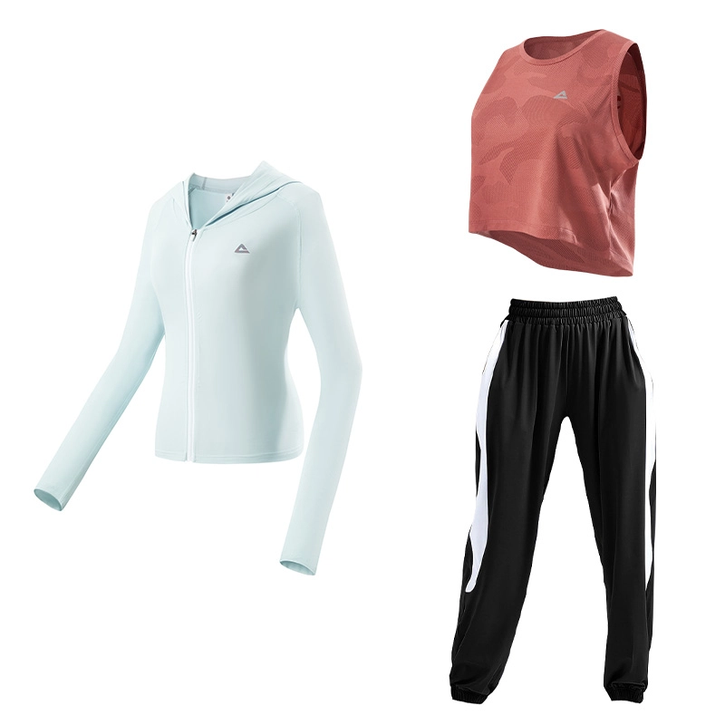 匹克 瑜伽服健身运动服粉色背心黑白运动裤健身套装 女款