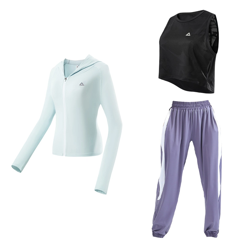 匹克 瑜伽服健身运动服黑色背心紫白运动健身套装 女款