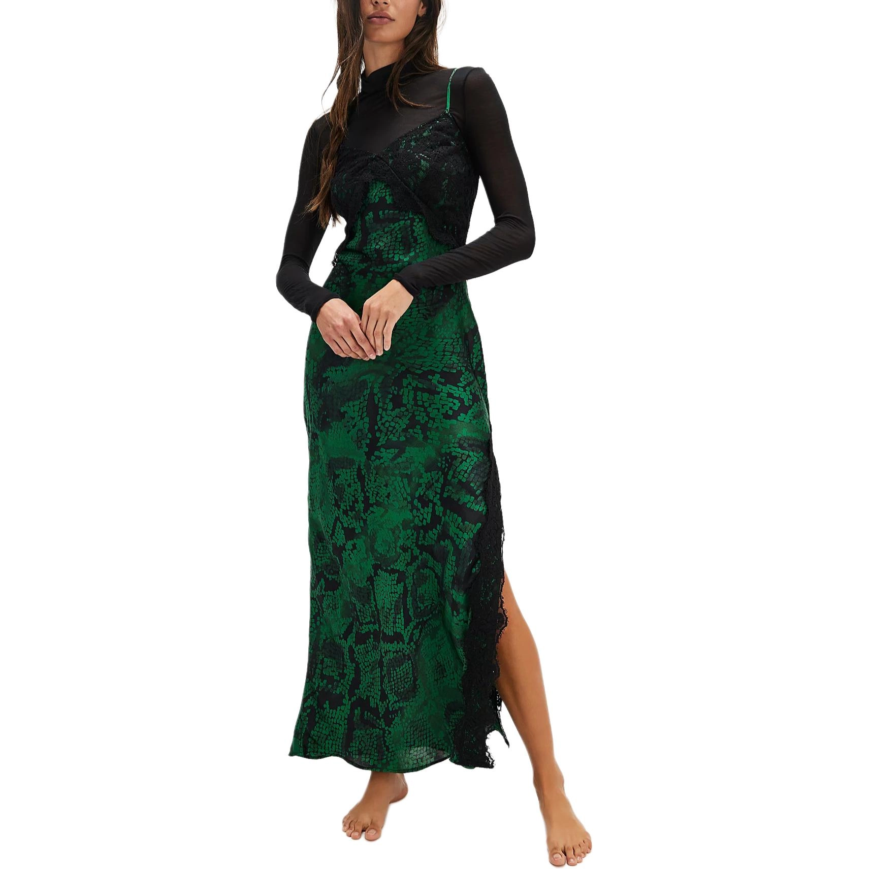 FREE PEOPLE Casablanca Slip Dress Emerald Viper