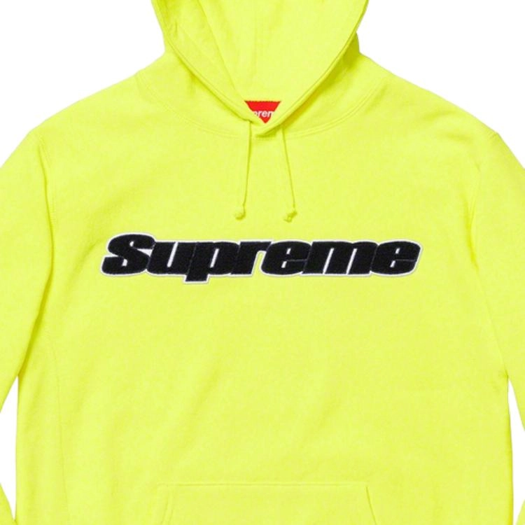 Supreme SS19 Chenille Hooded Sweatshirt Neon Yellow logo