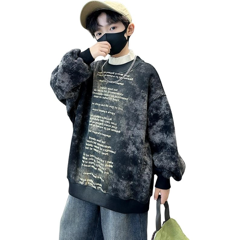 木木屋 圆领字母加绒长袖卫衣 黑色 青少年