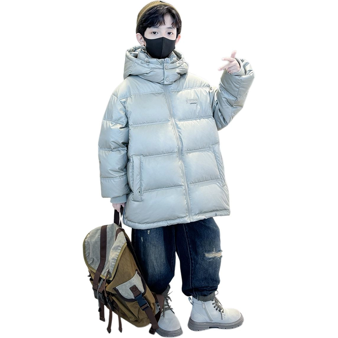 木木屋羽绒服 时尚连帽舒适简约长袖 银色 青少年