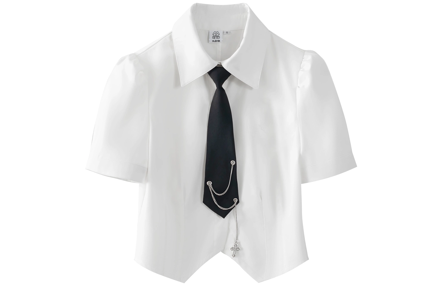 九条喵 纯色领带修身收腰短袖衬衫制服上装 女款 白色