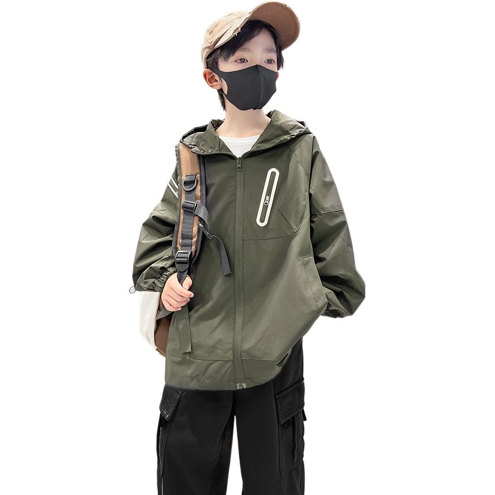 木木屋 舒适亲肤简约连帽拉链长袖夹克外套青少年