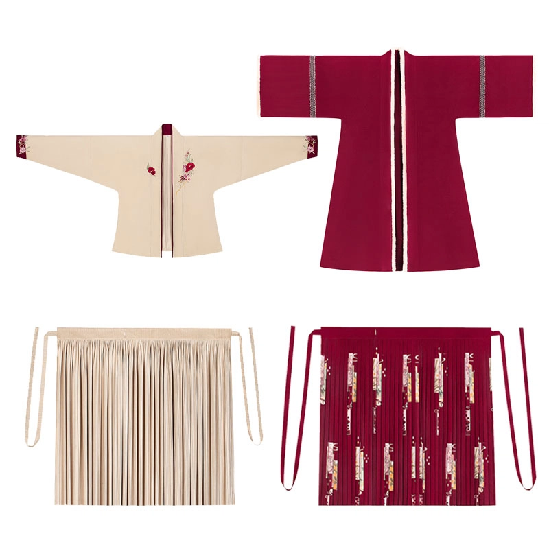 织造司 四花牌 长褙子飞机袖合身中长款合围裙一片式褶裙 冬汉服 女款