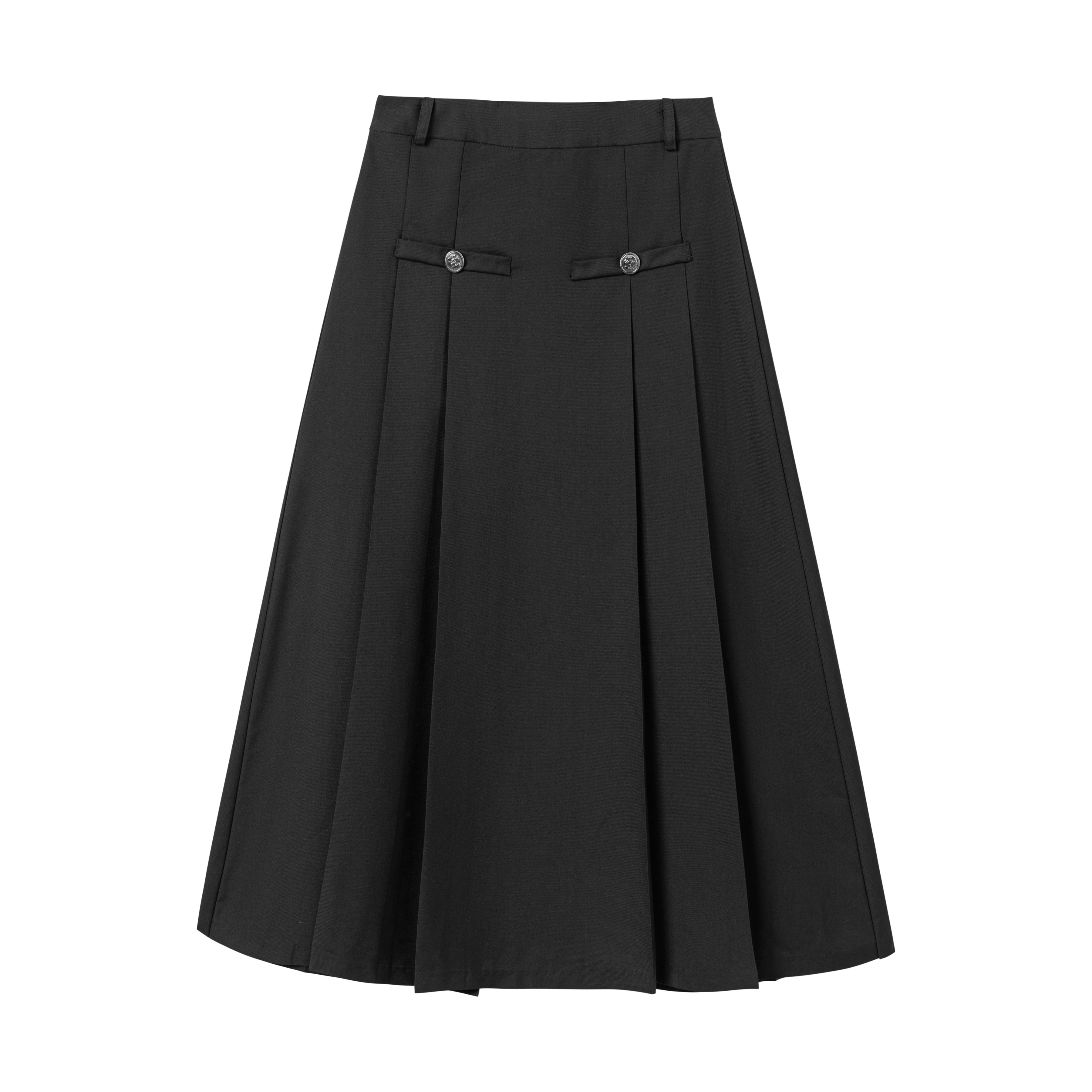 九条喵 学院风高腰中长款百褶休闲长裙制服 女款