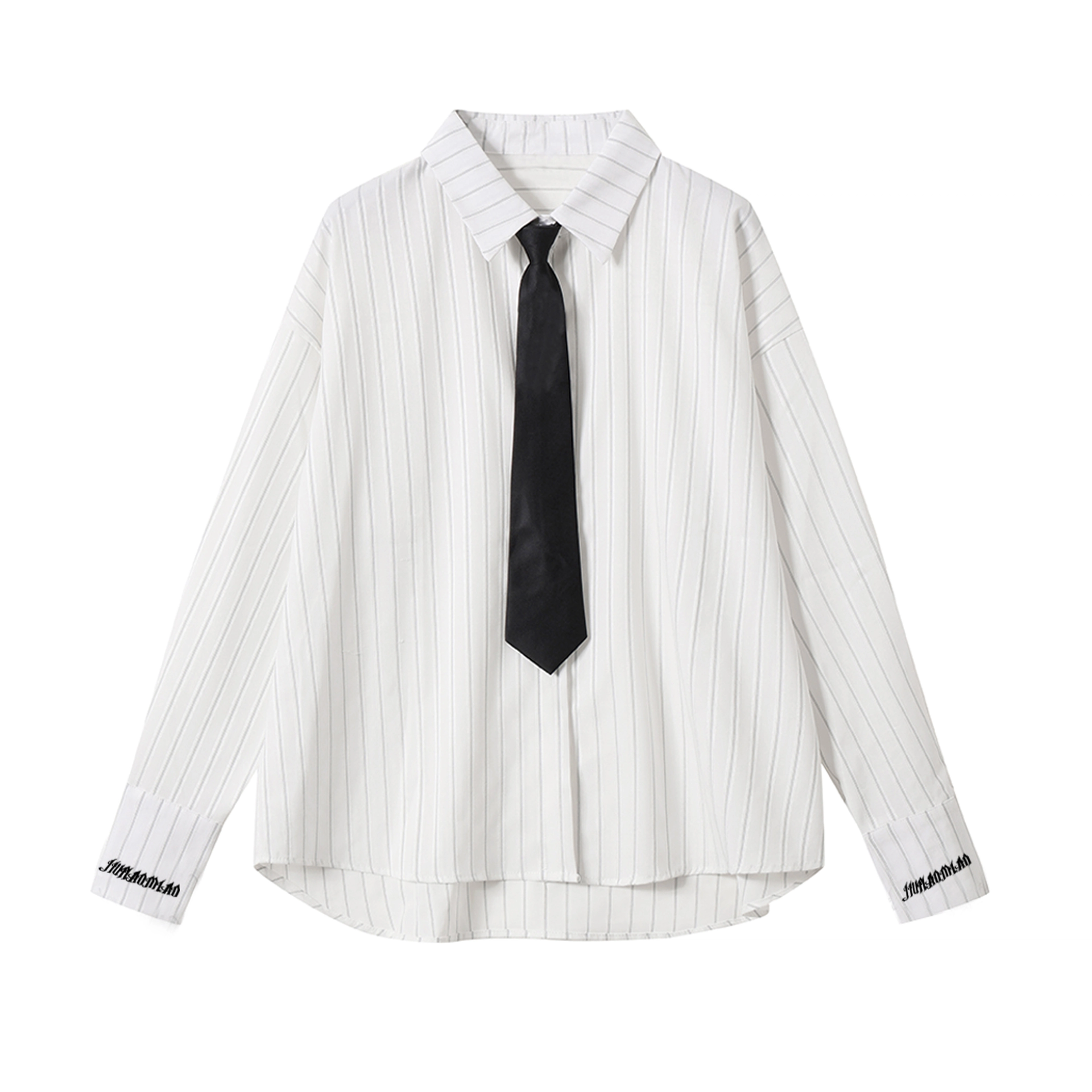 九条喵 竖条纹刺绣宽松长袖带领带制服 女款 象牙白