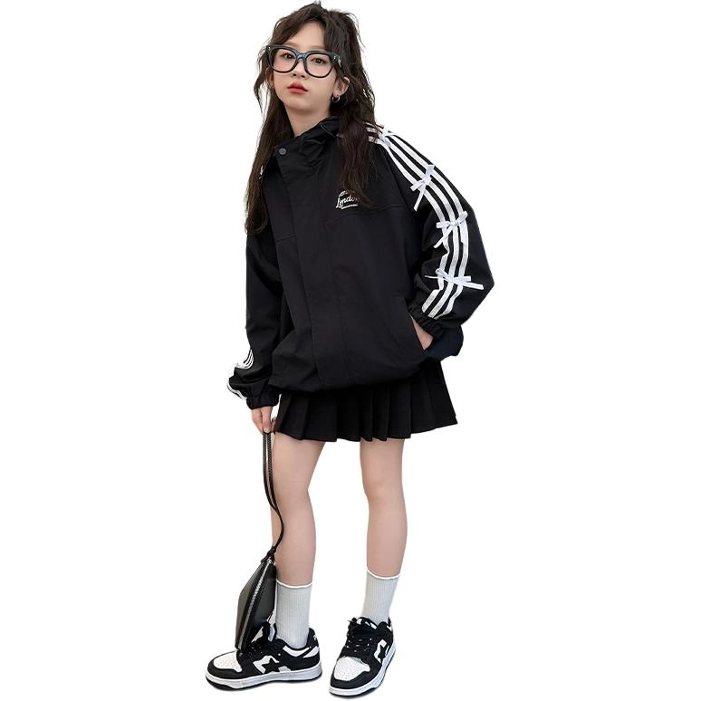 木木屋 舒适连帽拉链条纹夹克外套 青少年