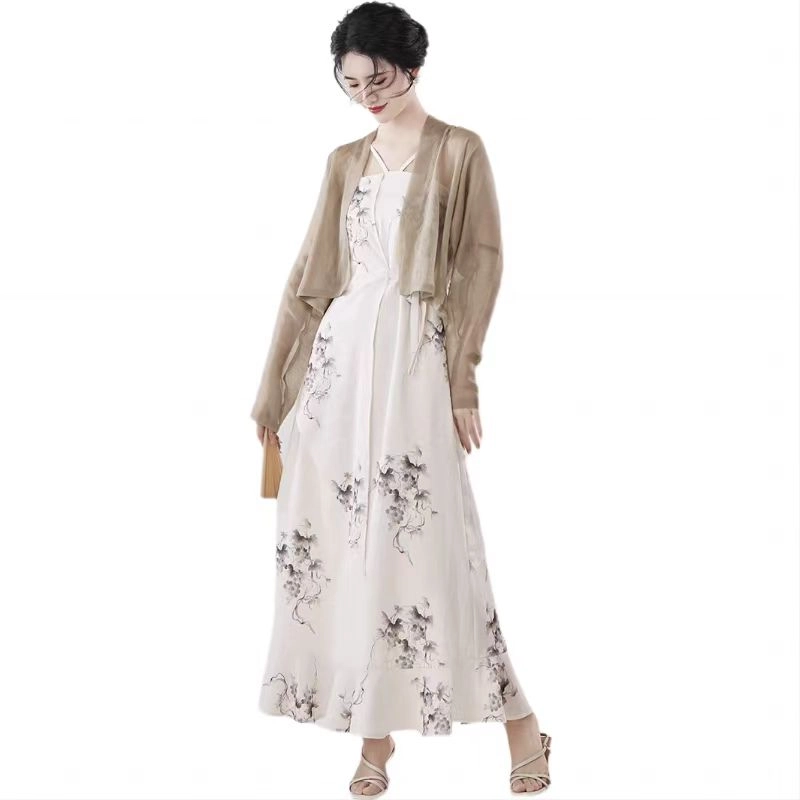 织造司 葡萄 宋制吊带连衣裙外套套装日常原创汉服 女款 白色