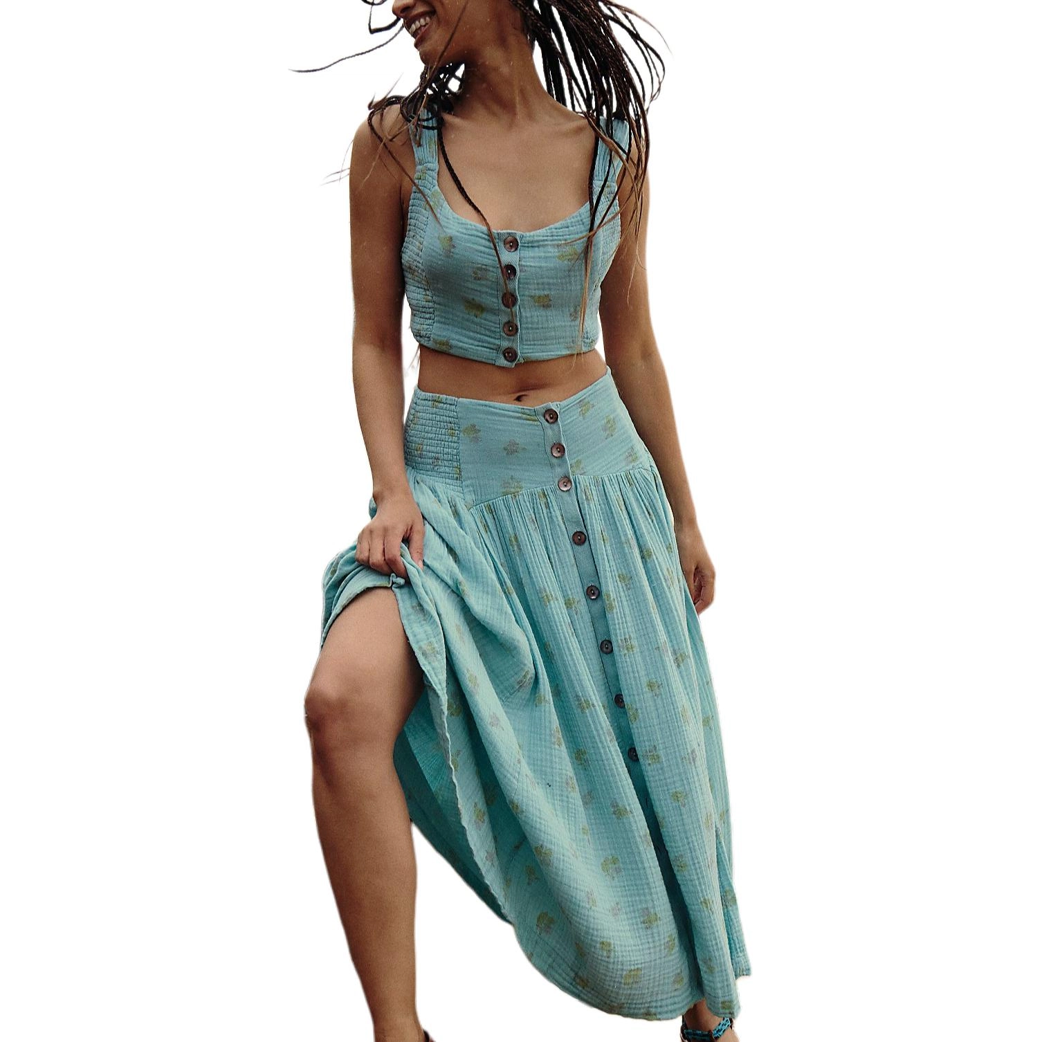 FREE PEOPLE Iris Corset Set Pinky Combo Nile Blue
