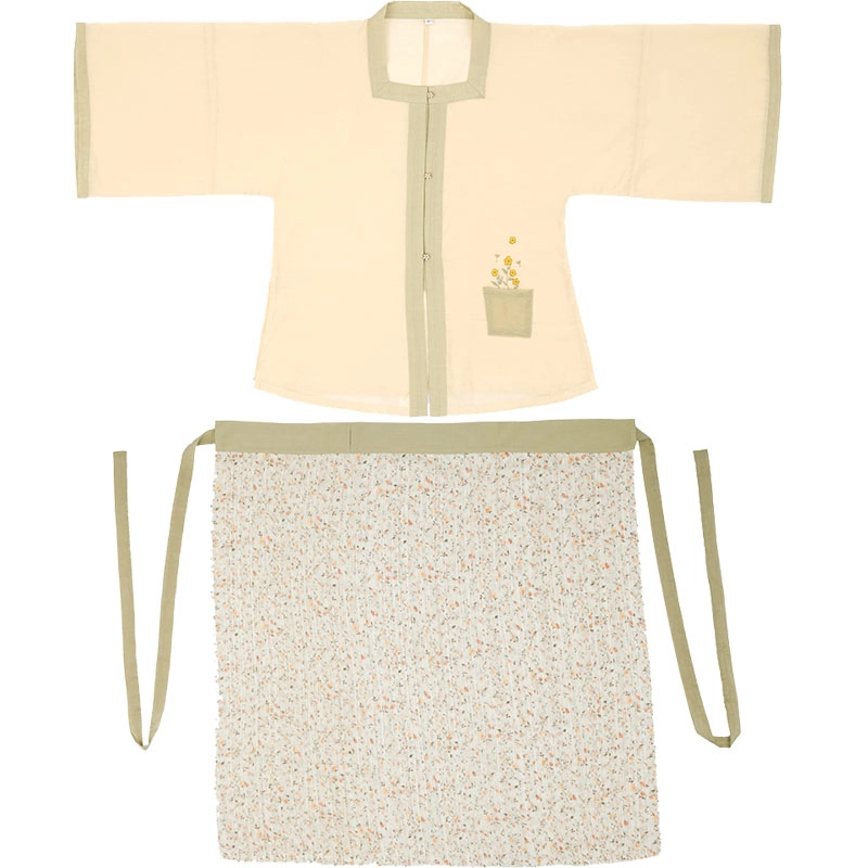 织造司 种花得花 国风汉元素方领半袖衫褶裙夏季日常原创明制汉服 女款 杏色