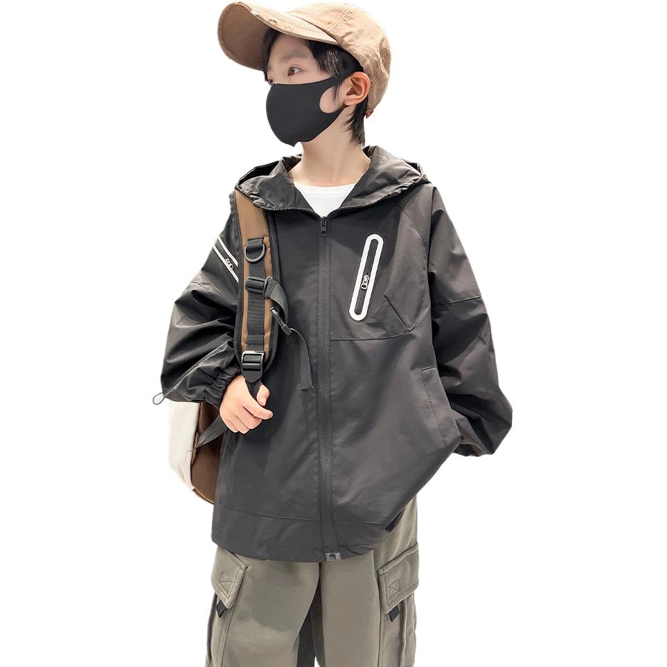木木屋 舒适亲肤简约连帽拉链长袖夹克外套青少年