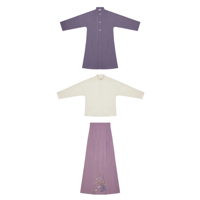 朝花锦蝶织造司原创宋制汉服灯芯绒对襟长袄立领衬衫女改良三裥裙