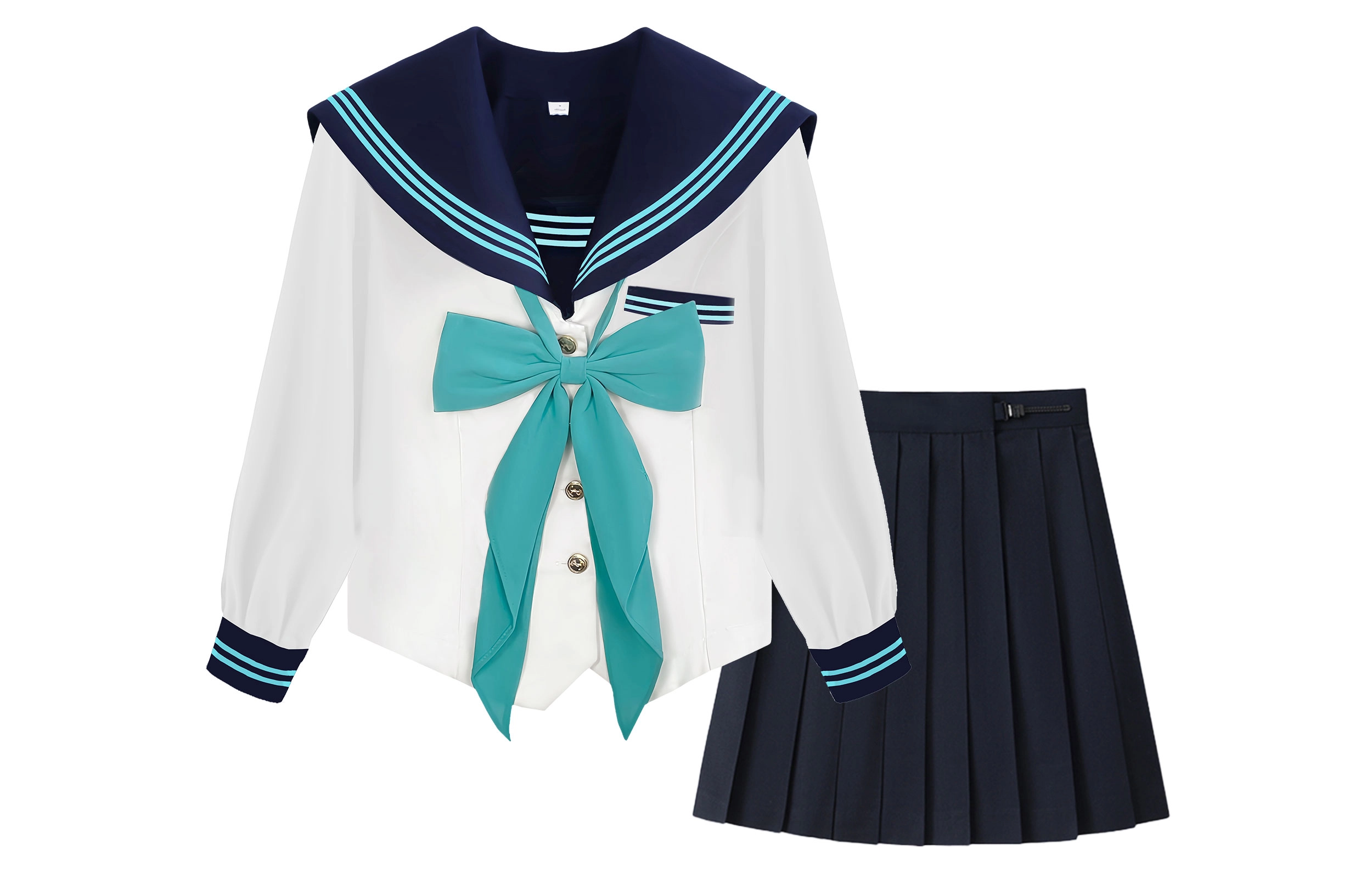 依钗 水手服海军领拼色短袖上衣纯色简约低腰短裙制服 女款
