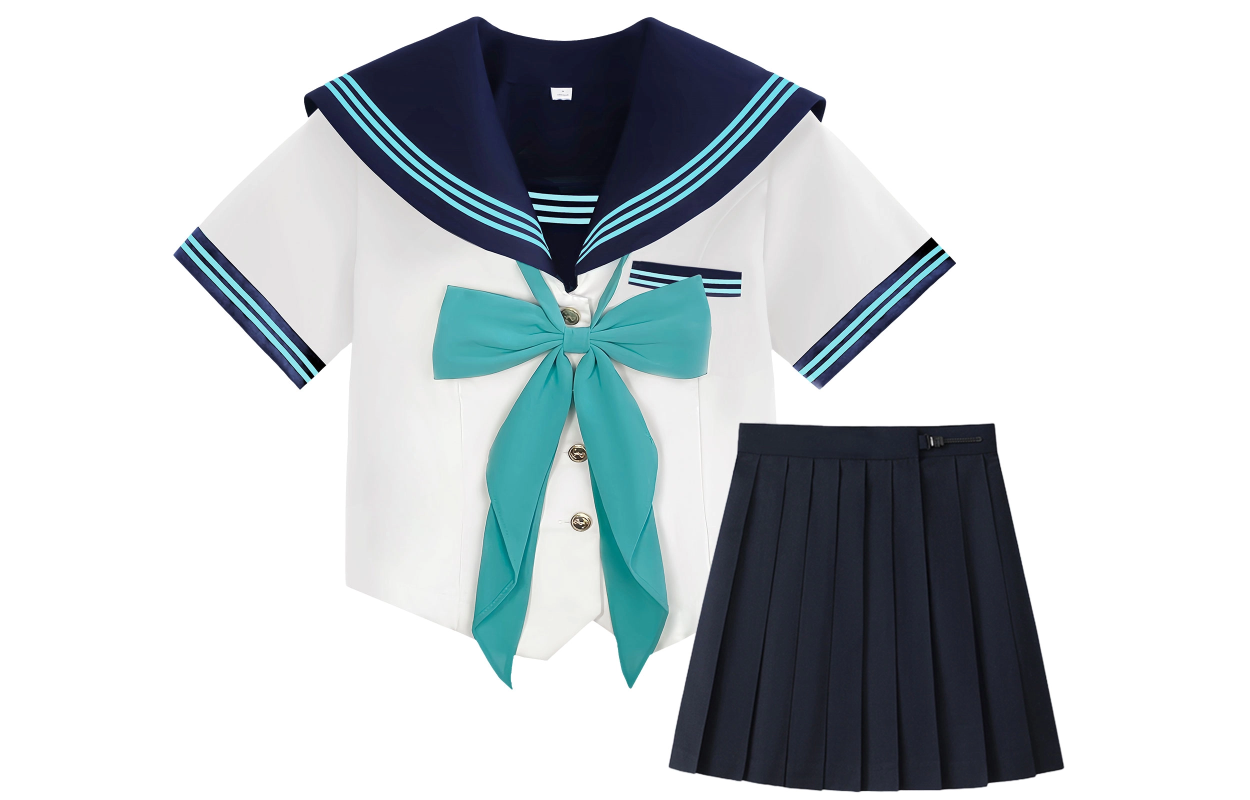 依钗 水手服海军领拼色短袖上衣纯色简约低腰短裙制服 女款