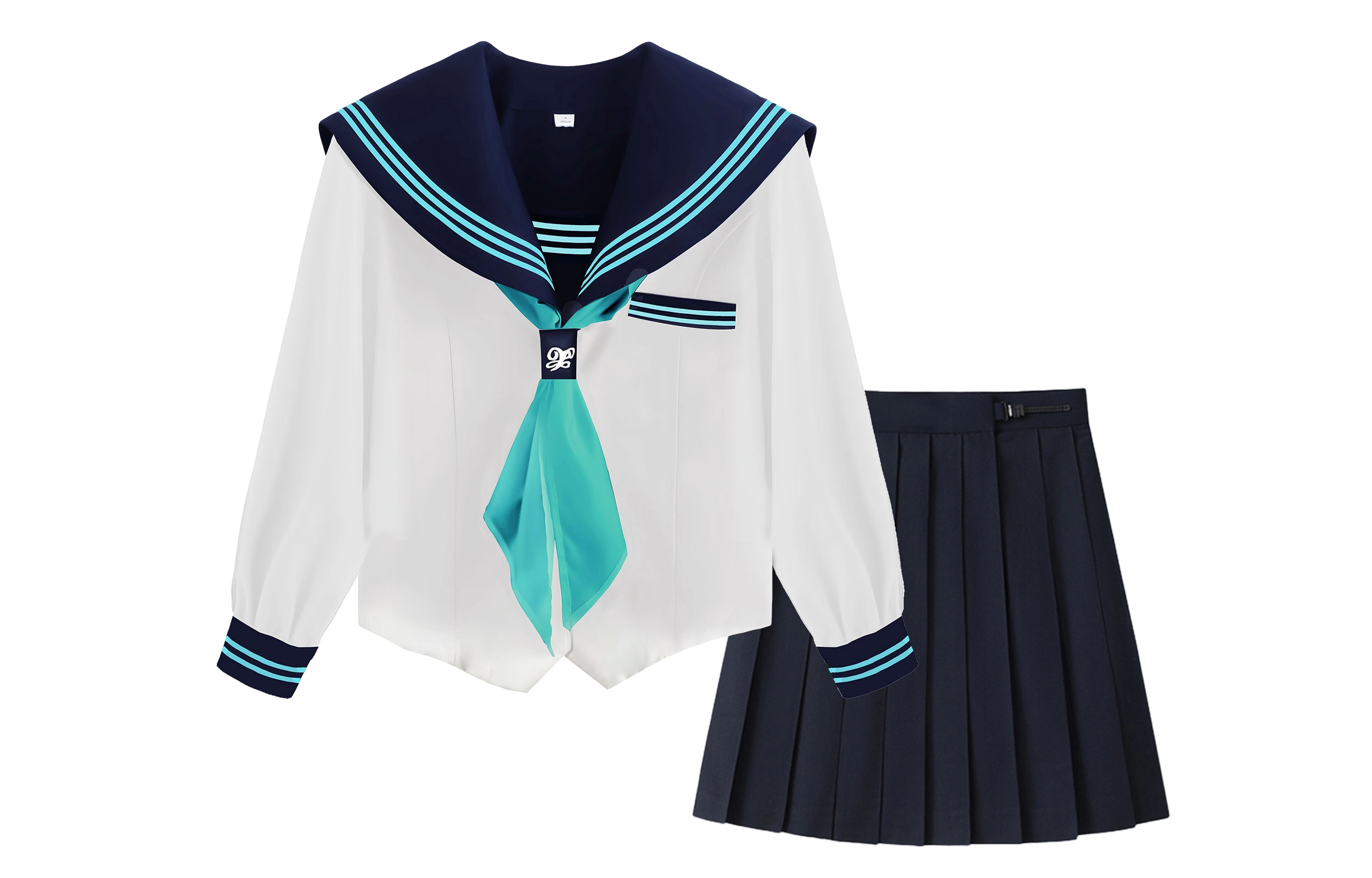 依钗 水手服海军领拼色短袖上衣纯色简约低腰短裙制服 女款
