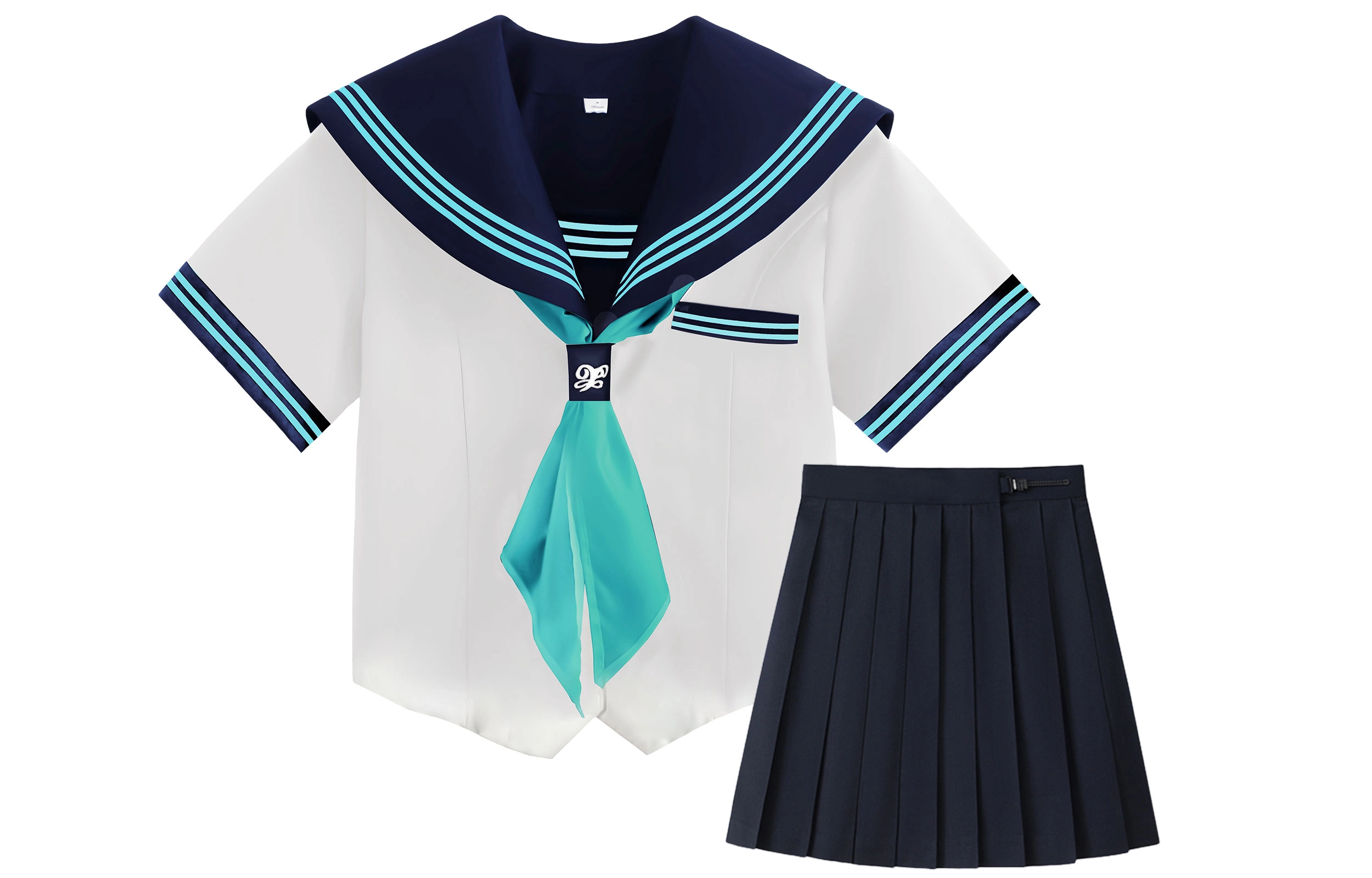 依钗 水手服海军领拼色短袖上衣纯色简约低腰短裙制服 女款