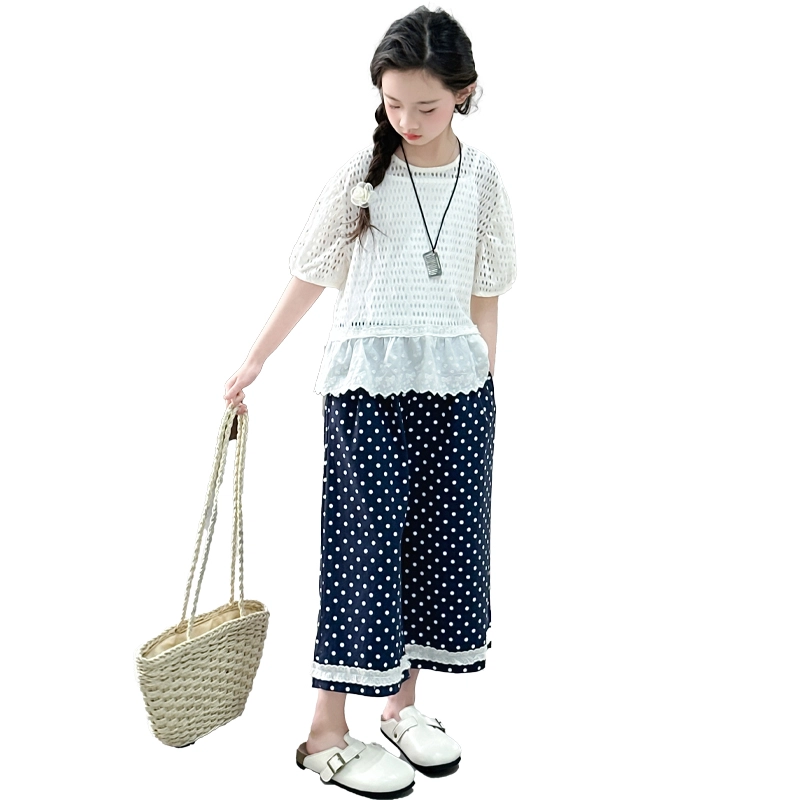 棉基因休闲运动套装 波点简约百搭 白色三件套 儿童款