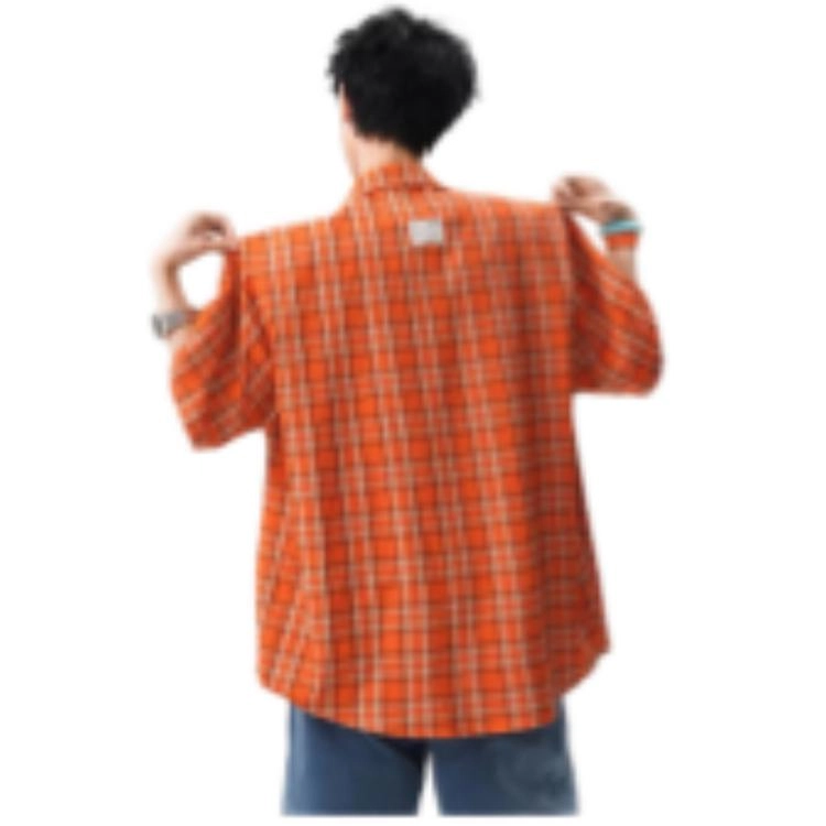 拾个壹先生 韩版美式小众潮流格子短袖衬衫 男款