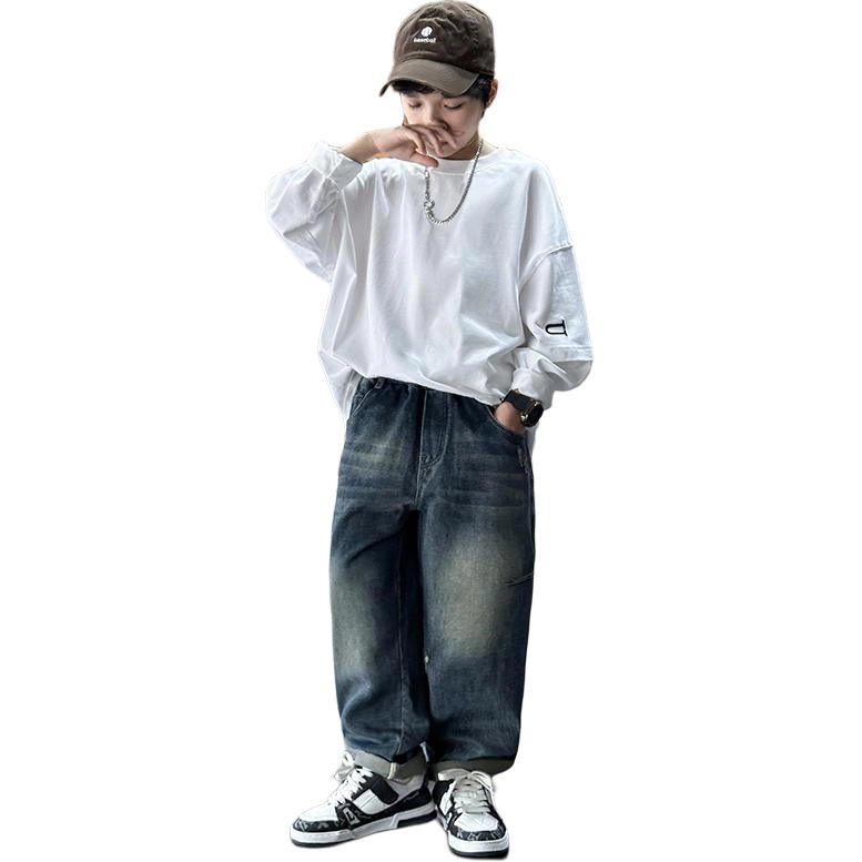 木木屋 松紧腰洋气简约舒适纯色休闲牛仔裤 青少年 蓝色