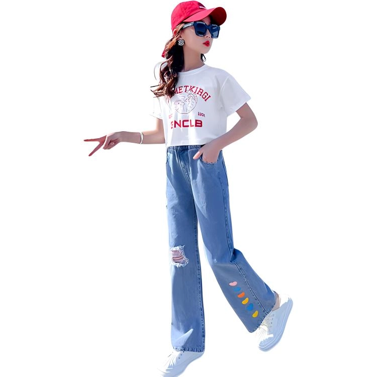 大童 蓝精灵 舒适薄款简约时尚休闲运动套装 白色