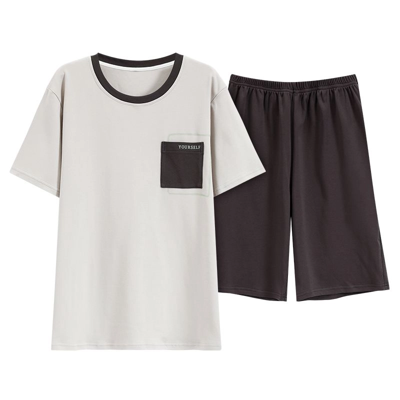 细舍 休闲大码薄款家居服夏天睡衣套装 男款