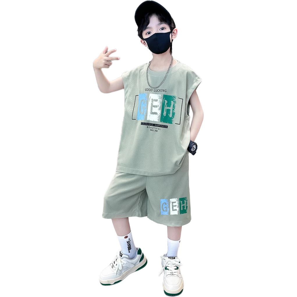 木木屋 圆领舒适亲肤无袖上衣简约五分裤休闲运动套装青少年