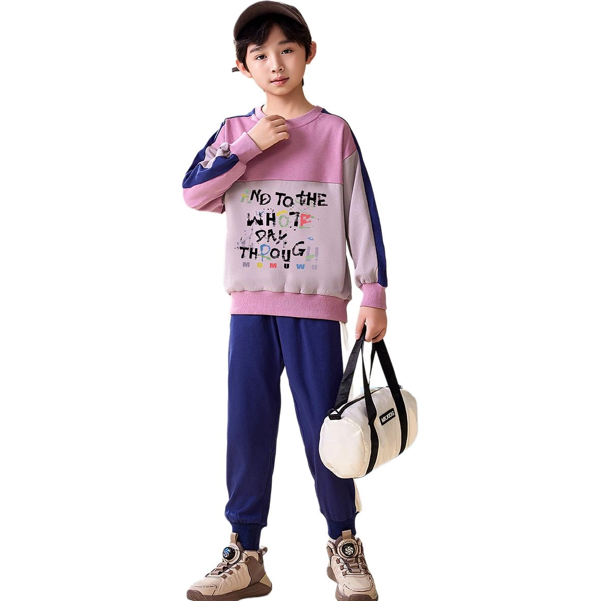 木木屋 时尚宽松潮流字母百搭休闲运动套装 灰色青少年