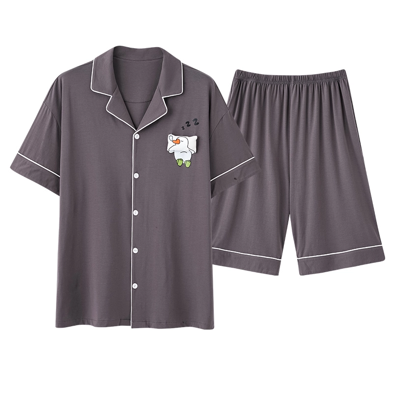 夏芬妍 柔软安睡小鸭翻领家居服休闲舒适短袖短裤时尚可外穿睡衣套装 男女同款
