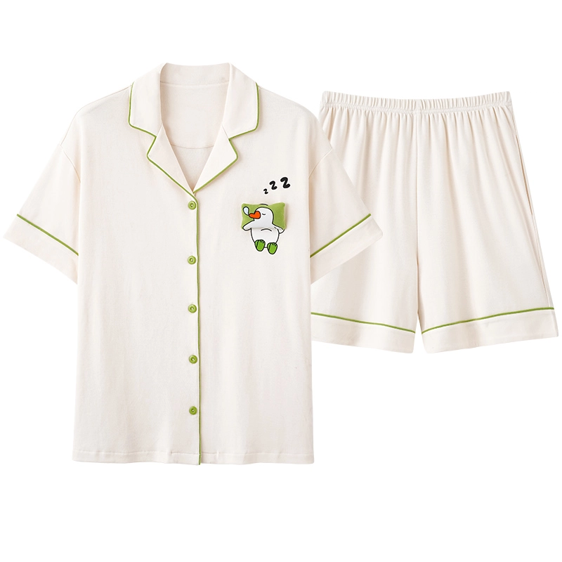 夏芬妍 柔软安睡小鸭翻领家居服休闲舒适短袖短裤时尚可外穿睡衣套装 男女同款