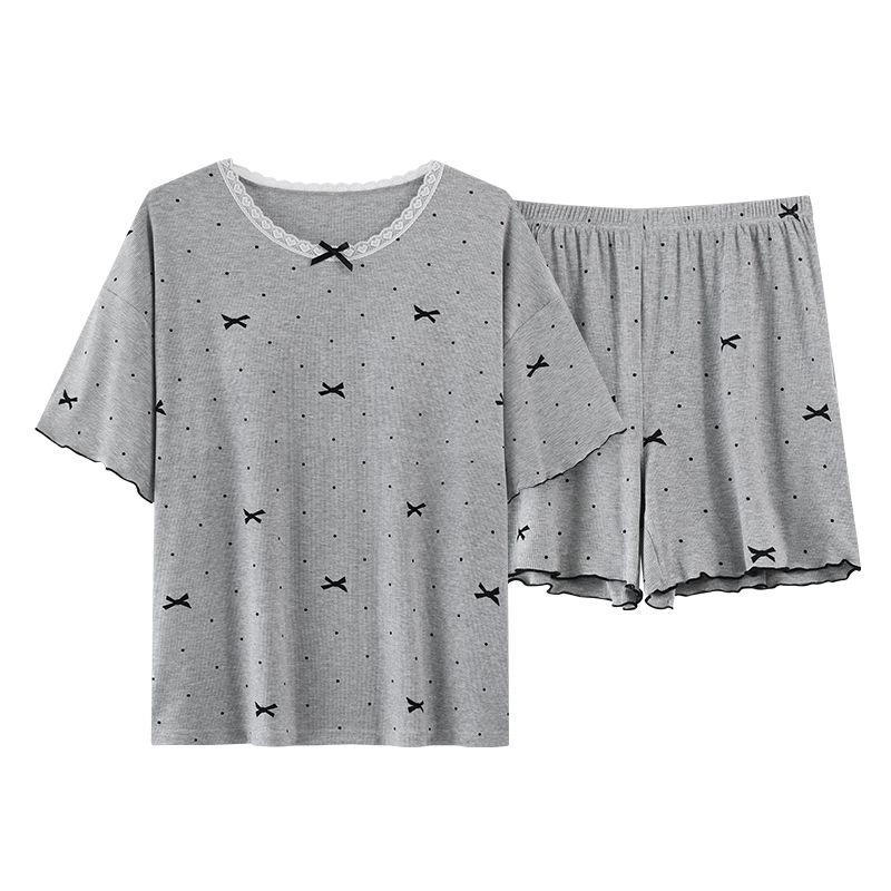 细舍 带胸垫短袖上衣家居服舒适三分裤夏季睡衣套装 女款