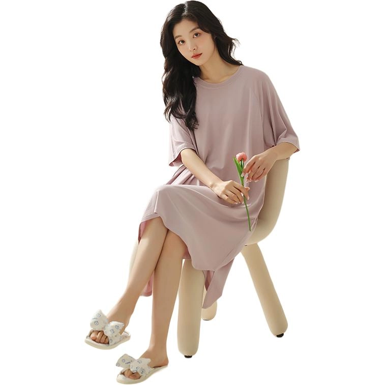 北极绒 大码家居服舒适柔软纯色短袖圆领睡裙 女款