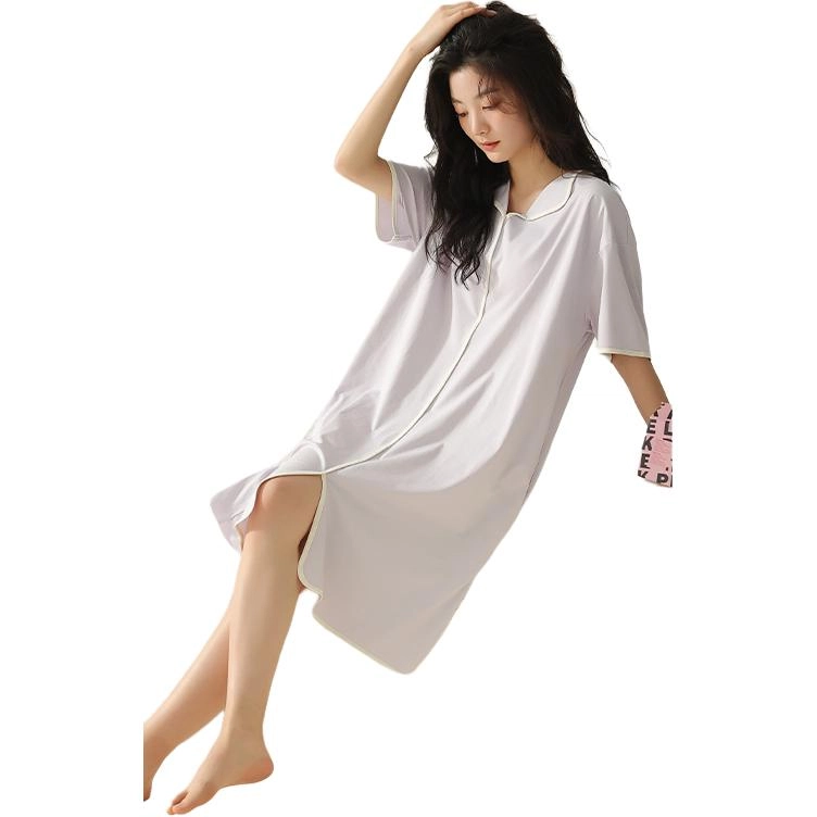 北极绒 大码家居服舒适柔软纯色短袖圆领睡裙 女款