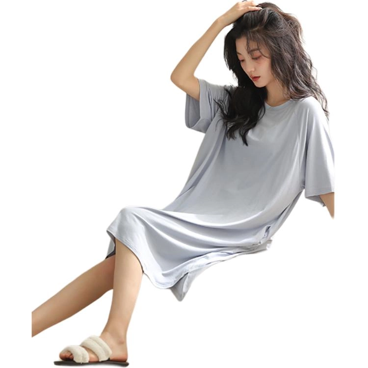 北极绒 大码家居服舒适柔软纯色短袖圆领睡裙 女款