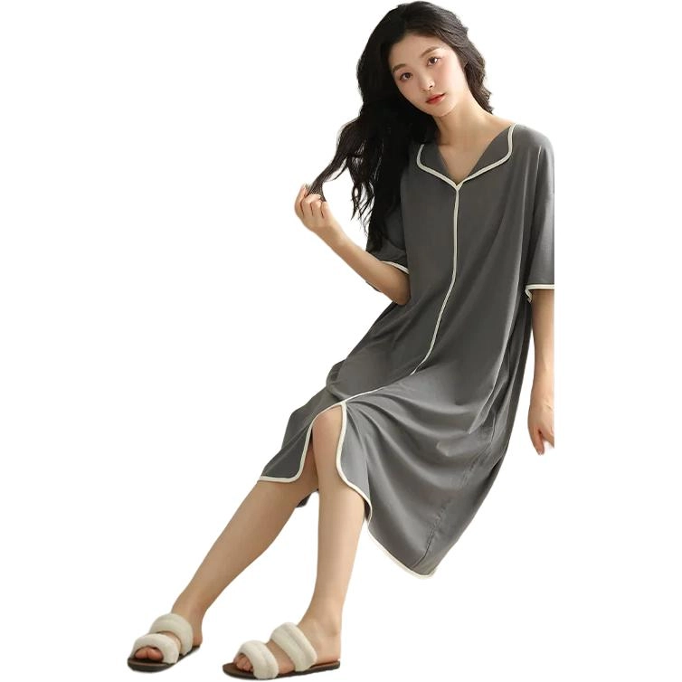 北极绒 大码家居服舒适柔软纯色短袖圆领睡裙 女款