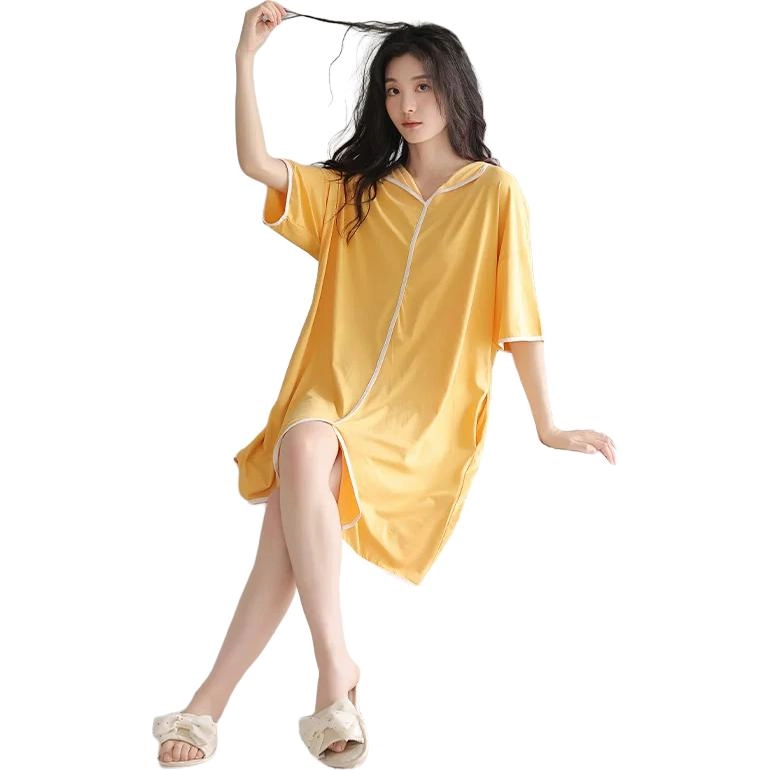 北极绒 大码家居服舒适柔软纯色短袖圆领睡裙 女款