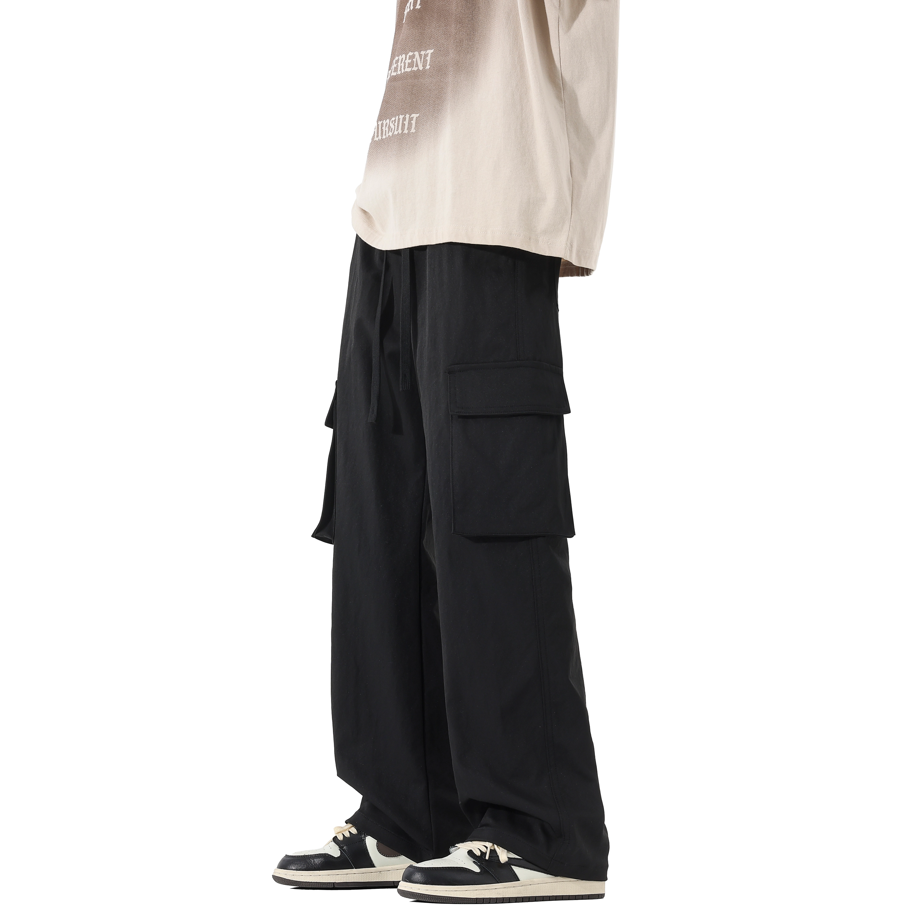 帝狼牛 美式复古山系户外系带宽松时尚通勤运动百搭垂感舒适简约直筒休闲裤 男女同款