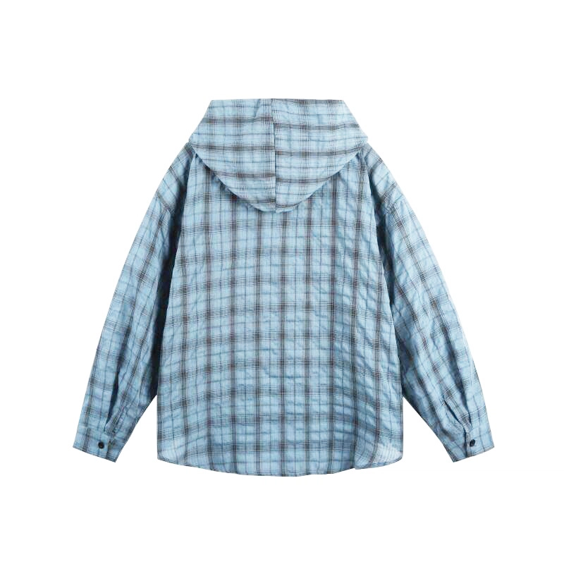 棉基因 空调服轻薄外套美式复古格子防晒服速干连帽潮流搭配上衣夏季长袖衬衫 男女同款