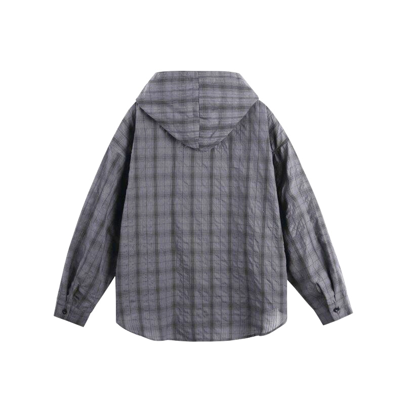 棉基因 空调服轻薄外套美式复古格子防晒服速干连帽潮流搭配上衣夏季长袖衬衫 男女同款