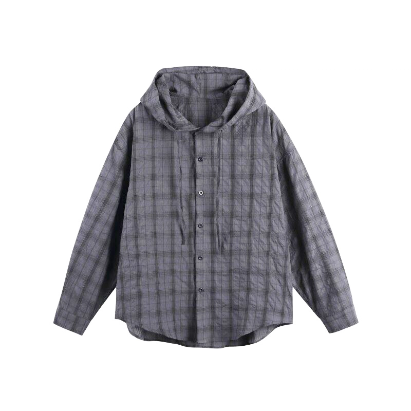 棉基因 空调服轻薄外套美式复古格子防晒服速干连帽潮流搭配上衣夏季长袖衬衫 男女同款