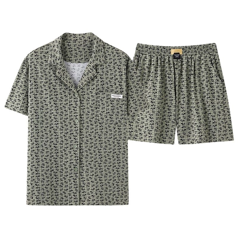 细舍 短袖小碎花高级感开衫大码家居服三分裤夏季睡衣套装 女款