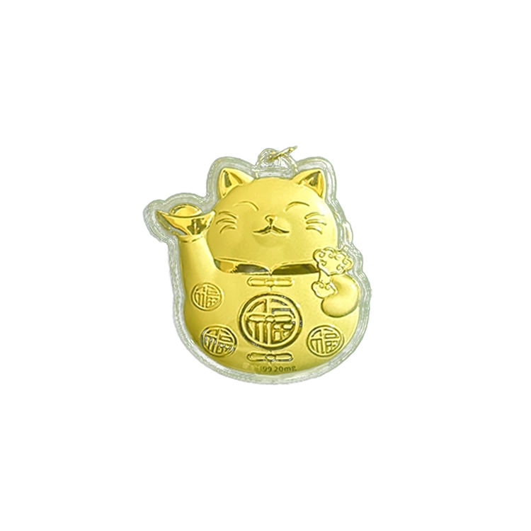 重庆金店 招财猫请发财 财运享通财源滚滚新中式国潮可爱萌趣创意日常通勤使用 足金 一口价 贴片 女款