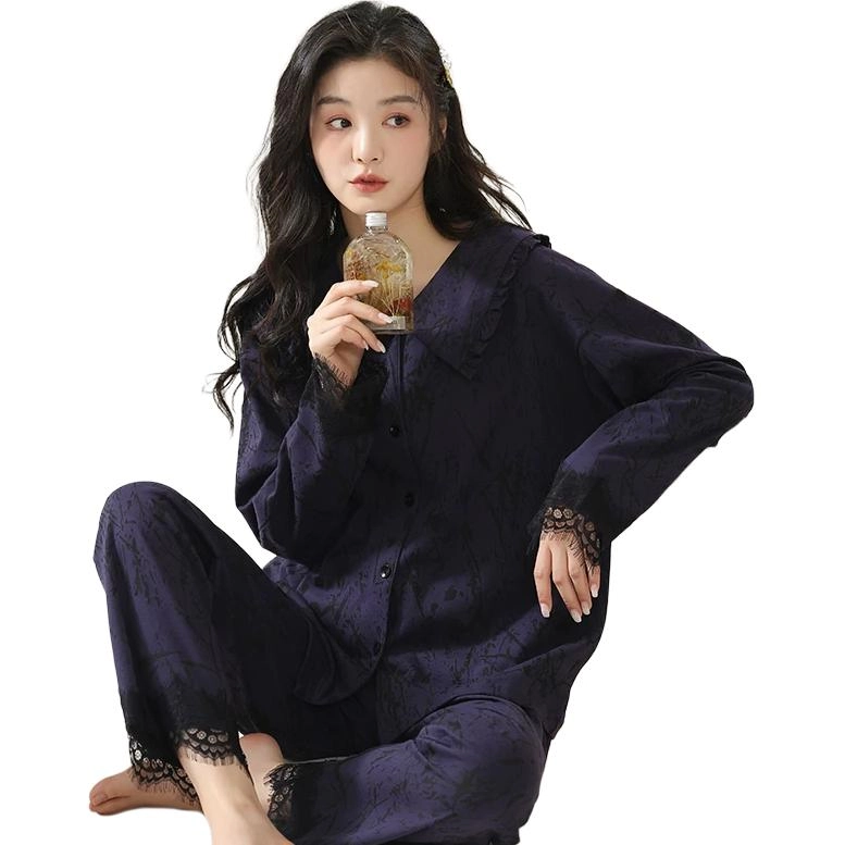 欧迪芬 纯棉抗菌抑螨长袖小翻领长裤睡衣套装 女款