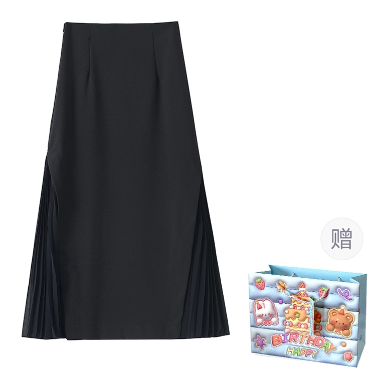 轻迎 雪纺拼接压褶设计感垂感高腰休闲长裙 女款
