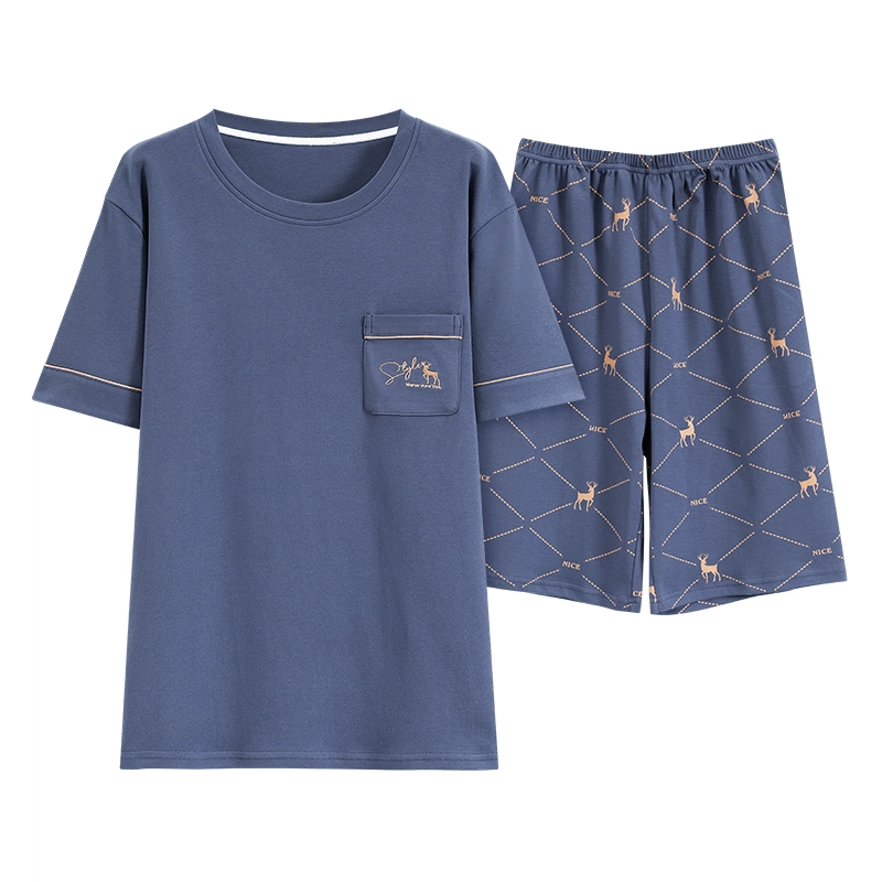 顶瓜瓜 舒适简约可外穿家居服短袖五分裤睡衣套装 男款