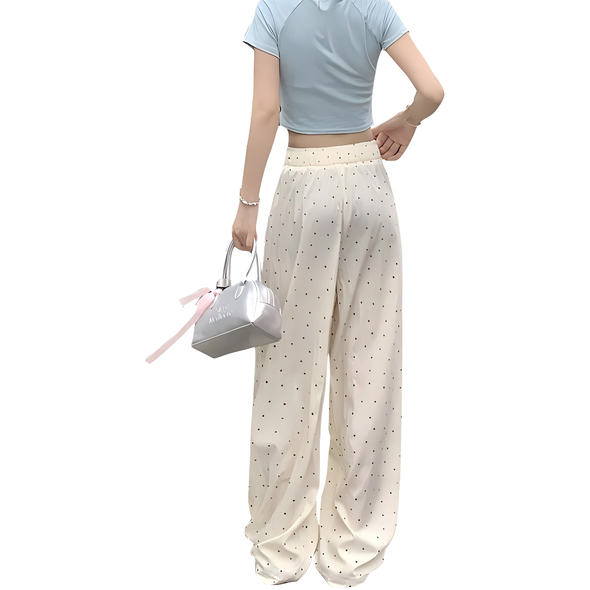 么宁 纯色合身高腰适中阔腿休闲裤 女款