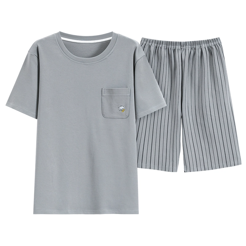 顶瓜瓜 简约舒适可外穿短袖家居服五分裤睡衣套装 男款