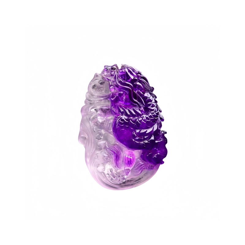 灵运宝 转运招财晶俏色龙牌车挂干净磁场能量强天然 紫水晶 摆件 男女同款情侣款